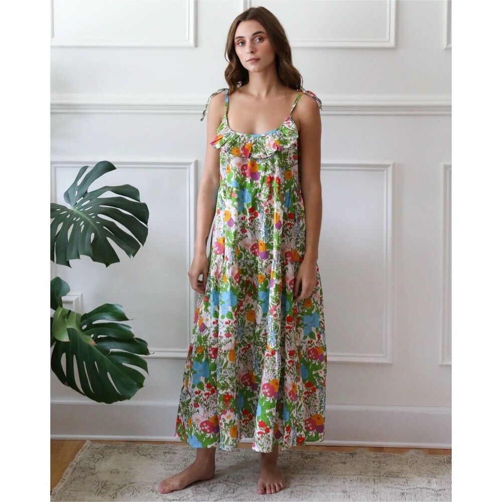 Mille Resort Maui Maxi Dress (Sz S) Summer Garden Floral Flowy 100% Cotton Rare